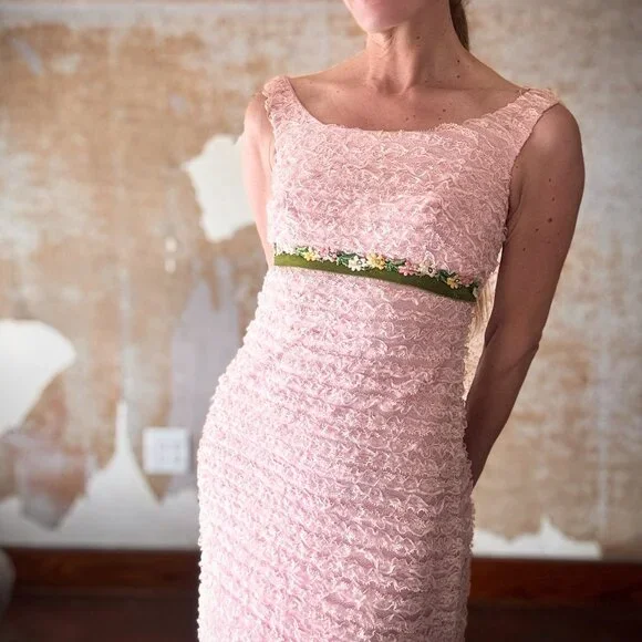 RARE Vintage Pink Chiffon Party Dress S/M  - Pristine Condition Easter - Picture 7 of 11